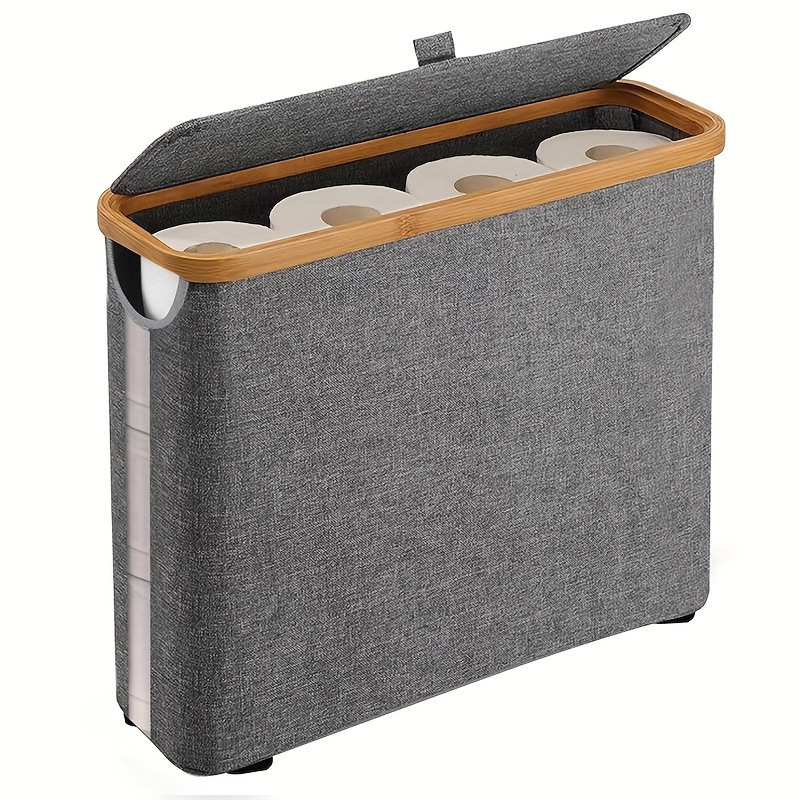 Bamboo Storage Basket Toilet Paper Holder With Lid Waterproof Visible Design For Home Garden Household Cleaning_voghion.com