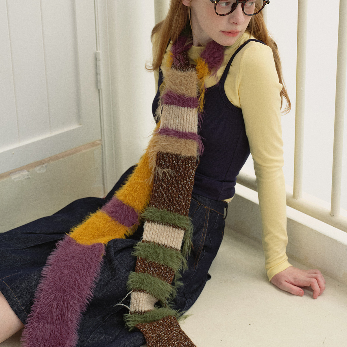 Show Multi-material Color-matching Shape Decorative Striped Knitted Tassel Scarf Men's and Women's Autumn and Winter Soft Wool Scarf