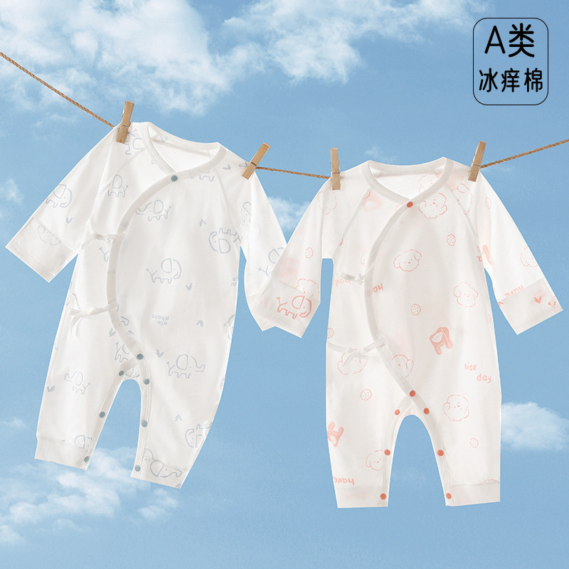 Newborn Summer Ultra-thin Pure Cotton Boneless Long-sleeved Sleeve Pajamas Baby Climbing Clothes for Boys and Girls Air Conditioning Hassel
