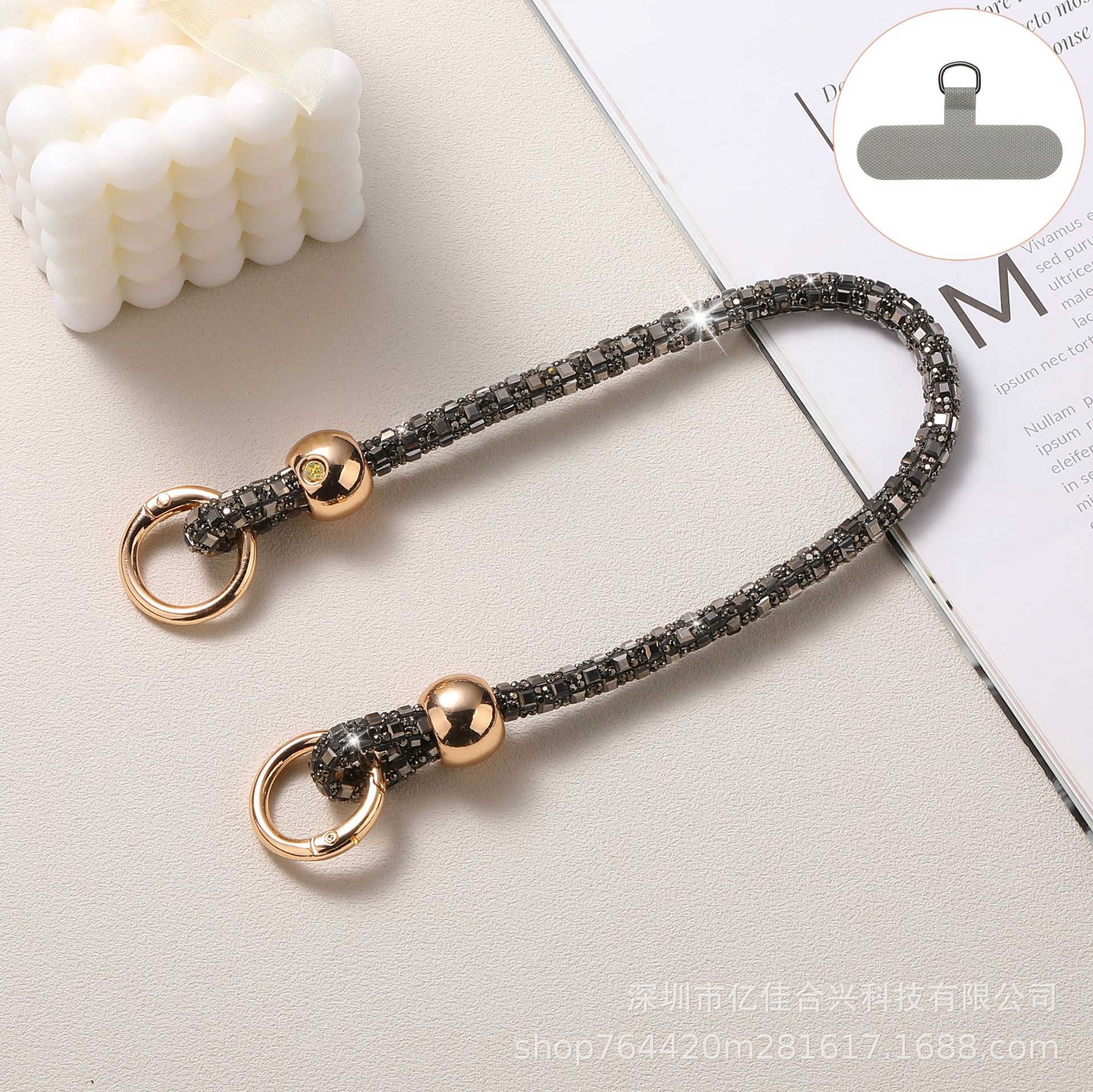 Rhinestone de lujo cuentas redondas de cristal cordón de mano cordón de teléfono móvil mensajero largo cadena colgante de teléfono móvil bolso colgante de hombro