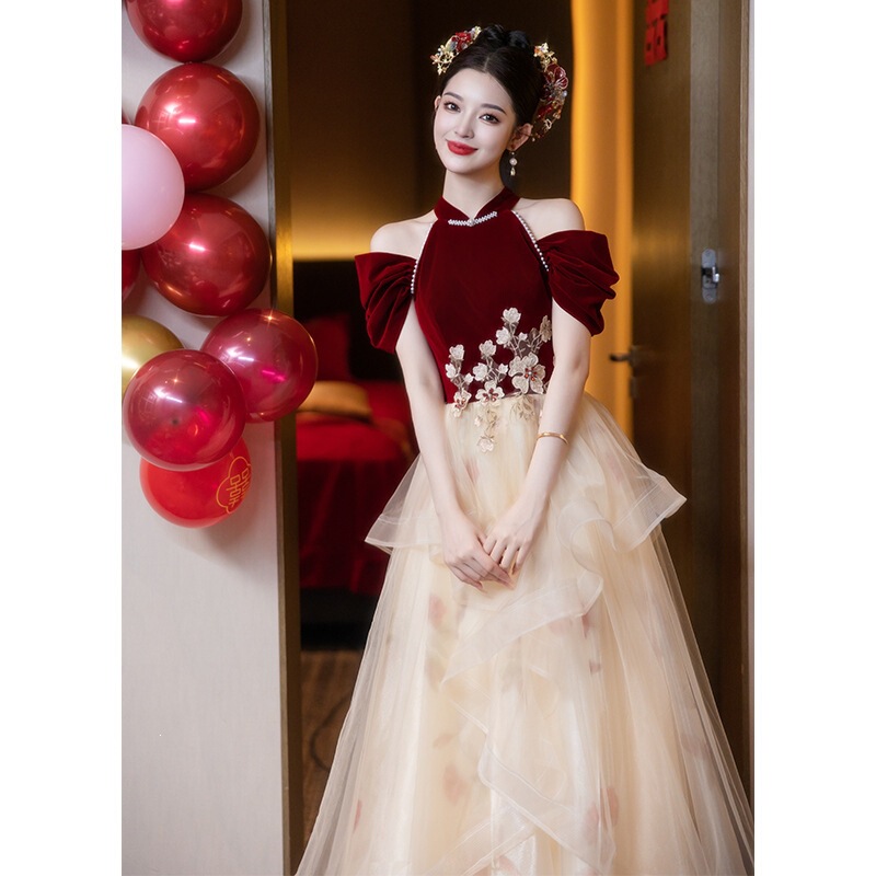 New Chinese-style cheongsam wedding dress for the bride 2026 new model engagement and wedding dress princess gown for the bride's homecoming banquet New Chinese-style cheongsam wedding dress for the bride 2026 new model engagement and wedding dress princess gown for the bride's homecoming banquet