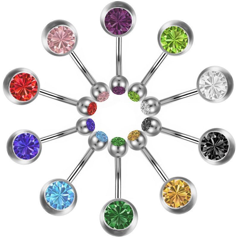 Stainless Steel Banana Bar Double-ended Rhinestone Ball Piercing, European And American Body Piercing Jewelry, Colorful_voghion.com
