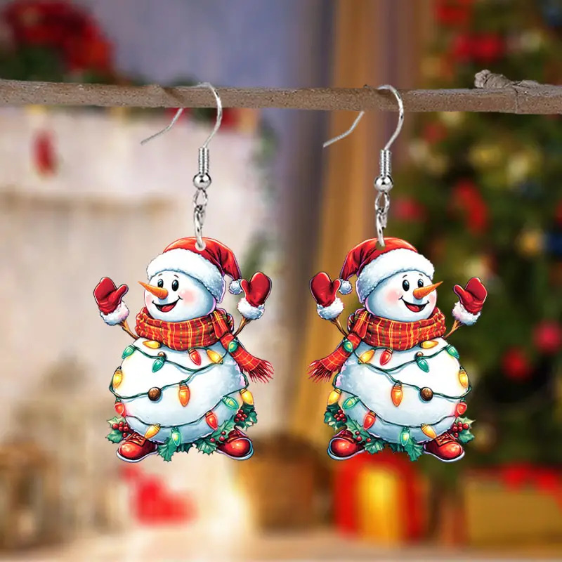 Christmas, New Year Festival 1 Pair Cute Retro Cartoon Snowman Acrylic Unisex Drop Earrings Earrings