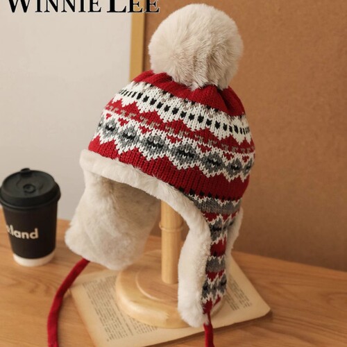Cashmere Knitted Hat for Women, Autumn and Winter Thicken Warm, Makes Face Look Smaller, Ear Protection, Plush Hat, Cycling Cold Protection, Cap Hat