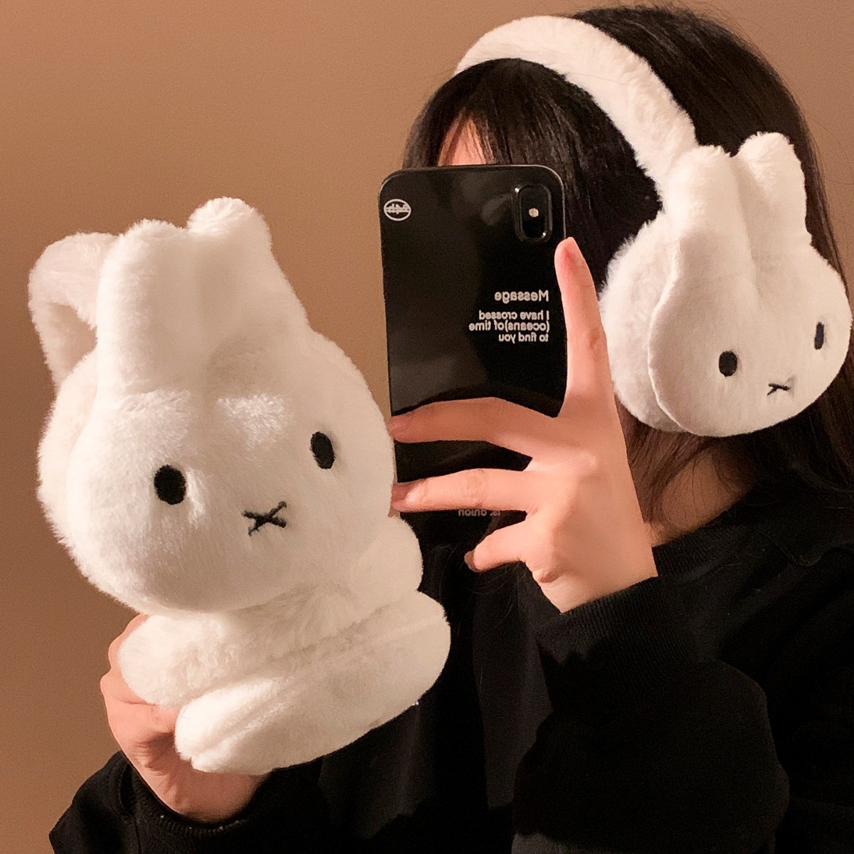 Conejo pequeño auriculares de peluche invierno protector de oídos bolsas de oídos anticongelante estudiantes de bicicleta auriculares lindos auriculares cálidos a prueba de frío
