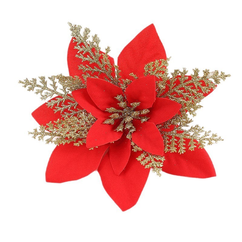 クロスボーダーホットスタイルクリスマスフラワーアクセサリー装飾クリスマス装飾クリスマスツリー模擬花金粉プラスチックフラワー|undefined
