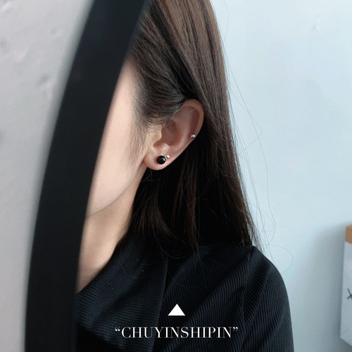 Niche ins temperament jewelry s925 sterling silver black and red agate earrings personalized girlfriends high-end crystal earrings for women