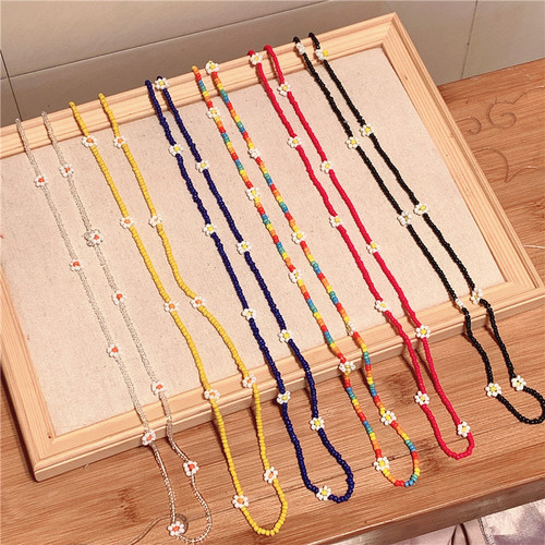 Korean style hanging neck glasses chain anti-lost lanyard chain retro rice beads flower beaded necklace temperament chain for women