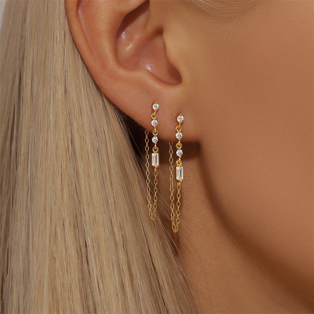 2g Weight 925 Sterling Silver Ear Needle Material Zircon Inlay Material Drop Earrings Classification 1 Pair Quantity Holiday, Banquet, Daily Occasion 925 Sterling Silver Material Geometric Pattern Women's Gender Tassel, Plating Design Simple Style Style 1 Pair 925 Sterling Silver Zircon Geometric Drop Earrings 5