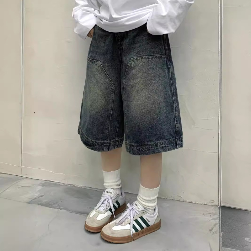 Cross-border European and American Style Retro Washed Niche Denim Shorts Men's and Women's Straight Wide-leg Casual Cropped Pants for Women