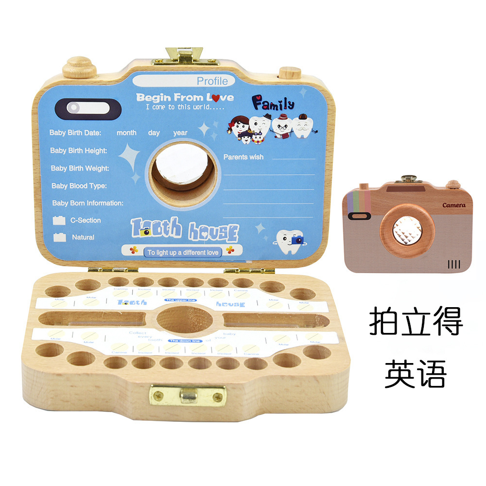 Tooth House estilo explosivo transfronterizo para niños, hombres y mujeres, caja de almacenamiento de dientes de leche para bebés, marco de fotos de madera personalizado, recuerdo de pelo de lanugo de dientes