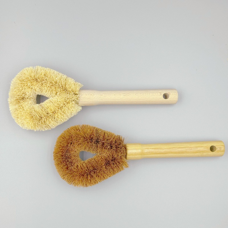 Cepillo de Cocina de Madera con Mango Largo para Lavar Ollas sin Dañarlas, sin Mancharse las Manos, Elimina Manchas, Cepillo Antiadherente de Fibra de Coco.
