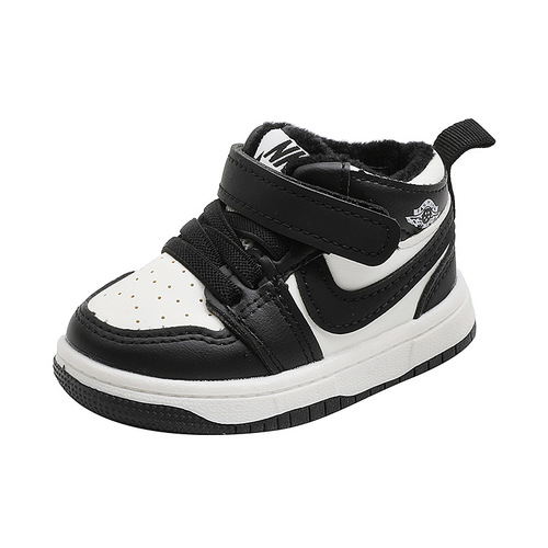 Children's sports shoes for boys and girls, mid-top sneakers, winter cotton shoes, Korean style baby shoes for boys and girls, soft-soled toddler shoes