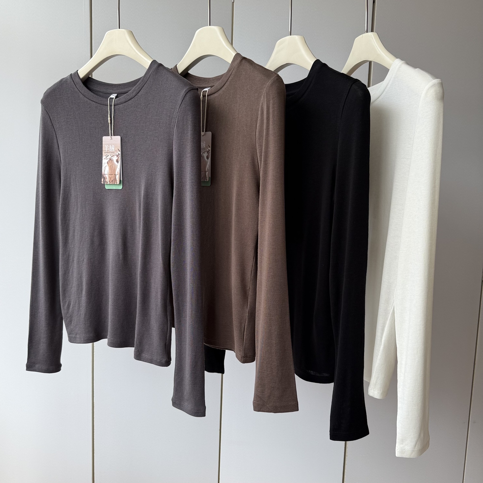 Lanxess Tencel + Acetate + Cashmere Jin Machine Overlock! Round Neck Lightweight Soft High Elastic Long-Sleeved T-Shirt for Women Autumn