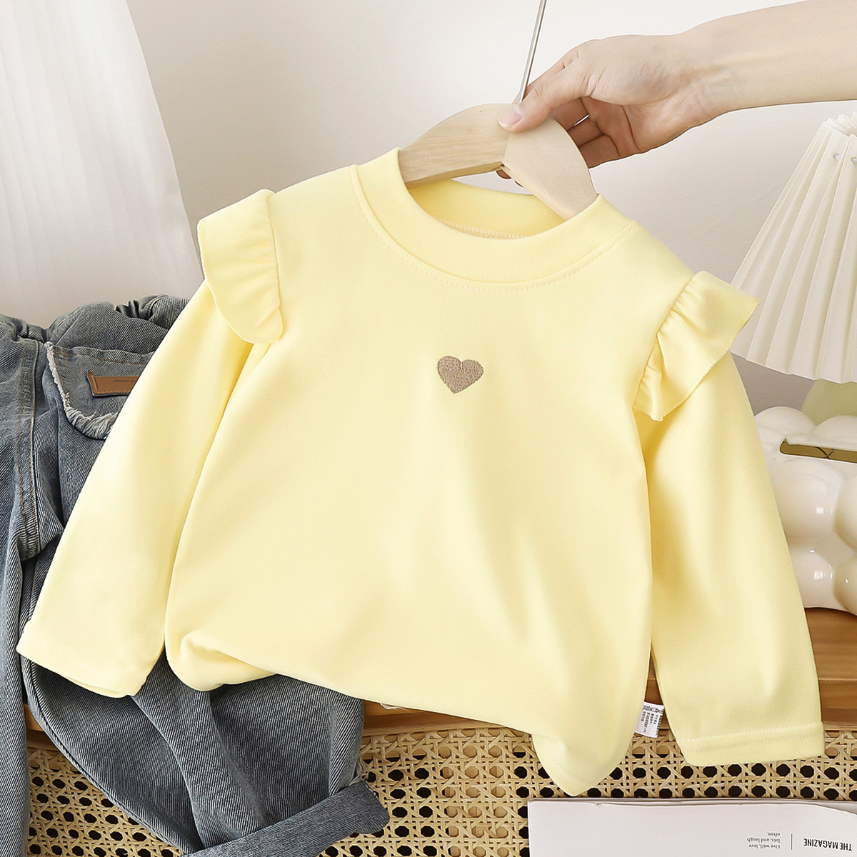 Camiseta de base para niños otoño y invierno nueva camiseta cálida para bebés camiseta de niñas camiseta de base de encaje camiseta de base ropa infantil