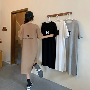 Summer New Plus Size Women's Clothing for Fat mm Loose Belly-Covering Bottoming Shirt for Women Slimming Look Long Over-The-Knee T-Shirt Dress
