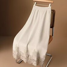 设计师款老钱风羊毛针织半身裙女秋冬中式气质国风蕾丝直筒包臀裙
