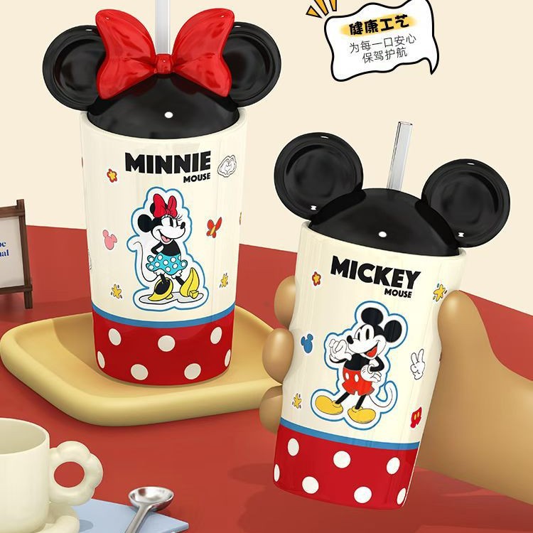 Personalidad creativa Mickey Bow Casual Taza Personalidad de alto valor facial taza de paja de cerámica encantadora taza de agua bebida taza de dibujos animados