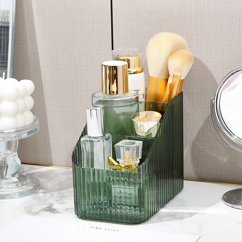 Verde transparente tres rejillas (Caja de almacenamiento de cosméticos 14,5*8,5*12cm)