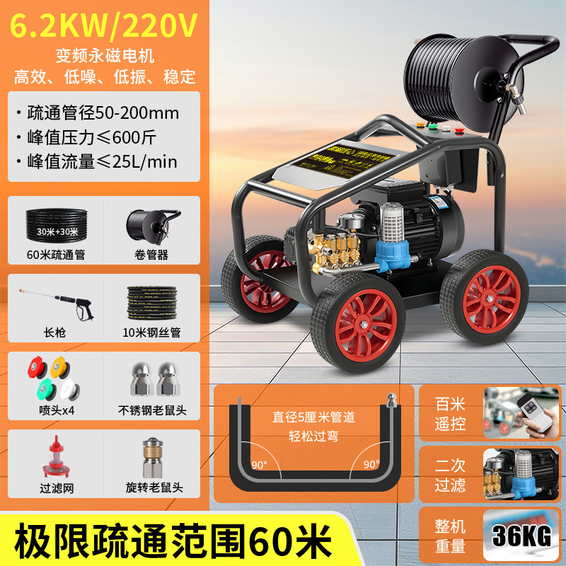 黒猫独創的な可変周波数高圧パイプ浚渫機ハウスキーピングクリーニング 220V 下水道パイプ浚渫および洗浄機卸売|undefined