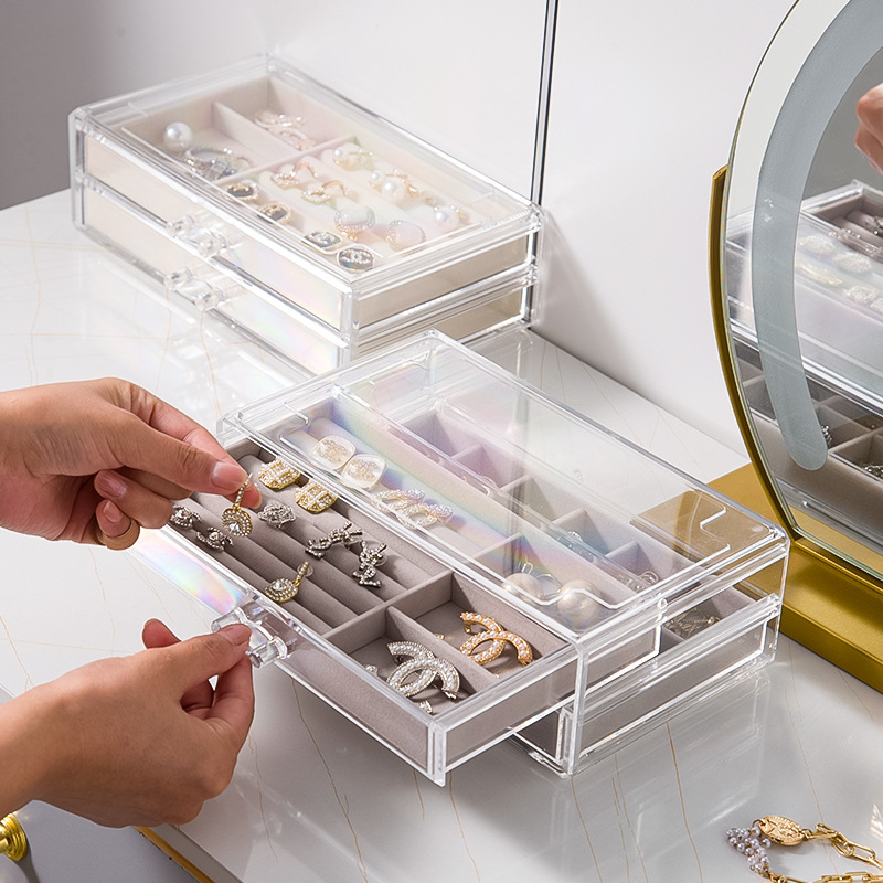 Caja de almacenamiento de joyas pendientes anti-oxidante collar acrílico de lana de alta calidad caja de joyas exquisitas artefactos