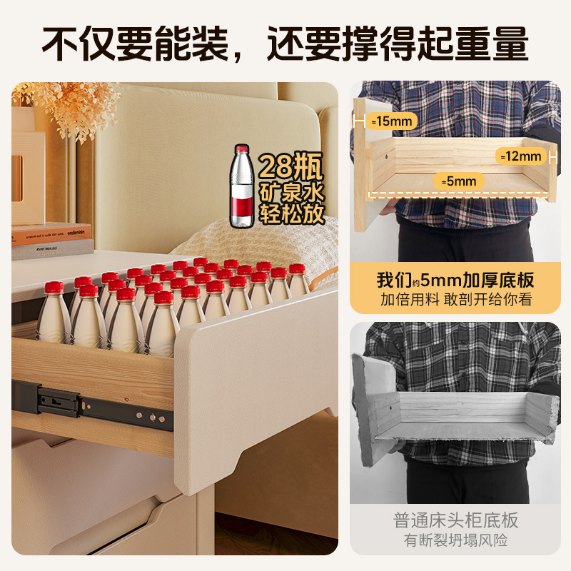 Alta meseta de cabezal de cama crema viento de alta calidad dormitorio doméstico 2025 explosión de madera maciza pequeño gabinete de almacenamiento junto a la cama sin instalación