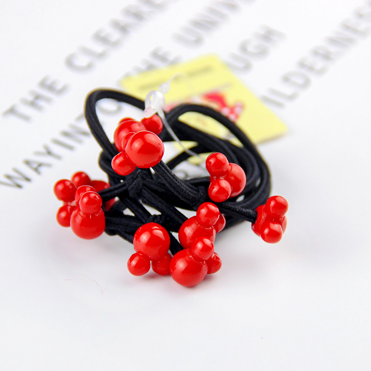 Año Nuevo rojo festivo cuentas de doble cabeza para niños linda cola de caballo banda de goma alta elástica anudada cuentas pegajosas banda de pelo 5 Pack
