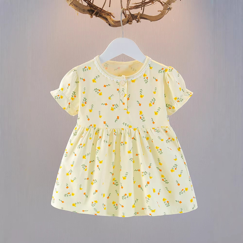 Girls' Dresses, New Summer Styles, Fashionable Baby Clothes, Green Floral One-Piece Little Girl Princess Dresses Wholesale