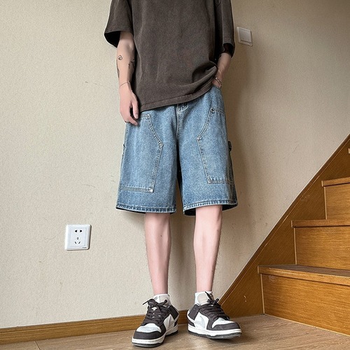 Men's Summer Thin Fashion Brand Loose-Fit Straight-Style Cropped Denim Shorts — American Vintage Washed-Effect Casual Pants