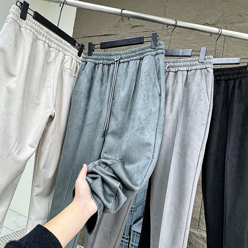 Suede Stretch Autumn Men's Tapered Casual Pants Versatile Fashion Suede Trousers Carhartt Jacket
