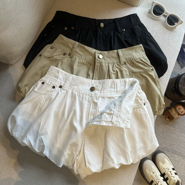 High-Waisted Floral Shorts for Women, 2026 Summer New Korean Style Casual Versatile Slimming and Age-Reducing Khaki Wide-Leg Pants