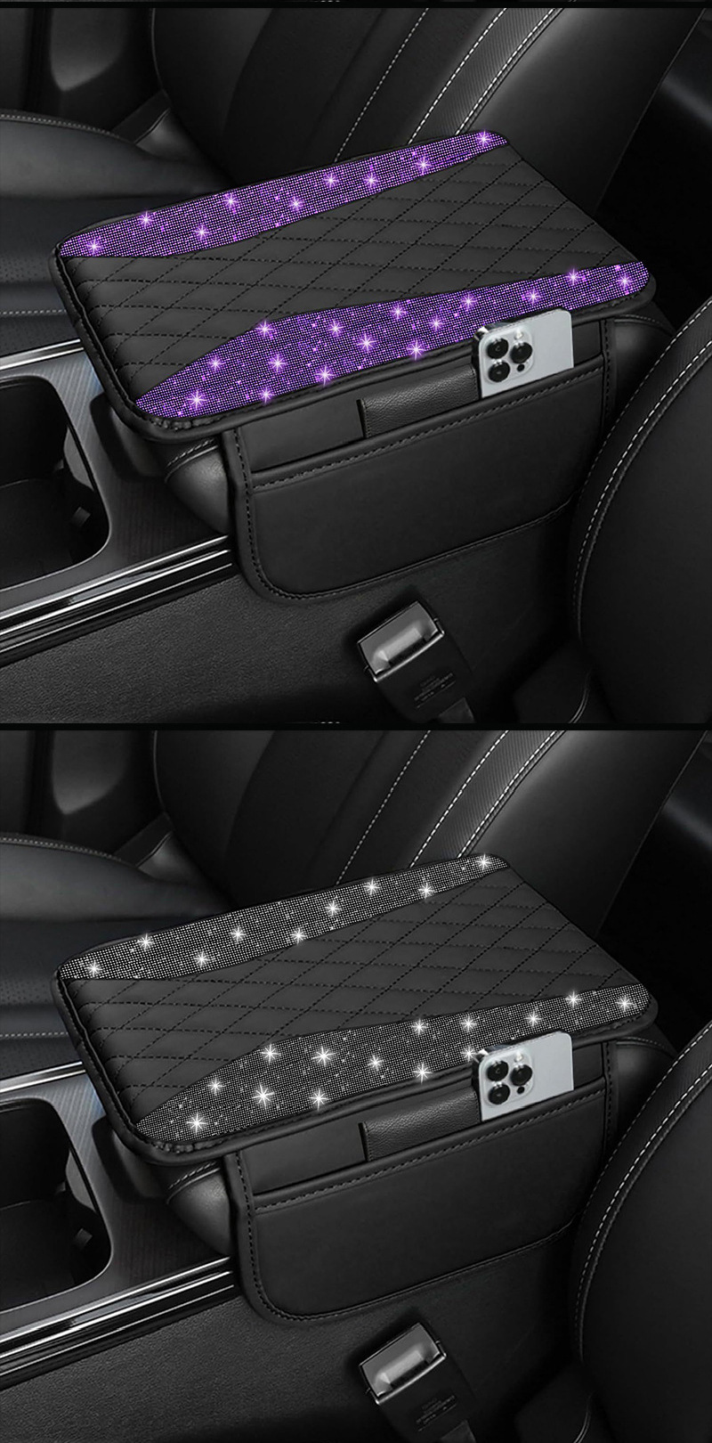 Car diamond-embellished armrest box protective pad, wear-resistant, waterproof, anti-fouling, car central decoration modification accessories, in-stock wholesale