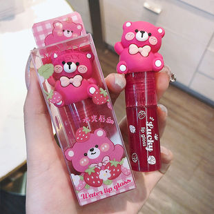 Mansly Cartoon Bear Water Gloss Mirror Lip Glaze Plump Lips Moisturizing Whitening Water Mist Lip Glaze Not Easy to Remove Makeup for Students