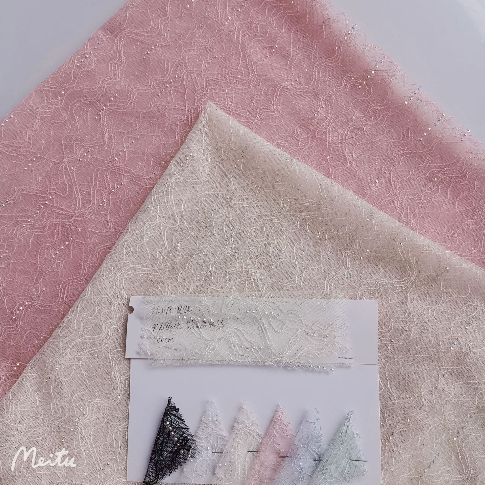 新款~清新仙美锦纶波浪曲线金丝提花网纱小条子幻彩烫钻 裙装面料