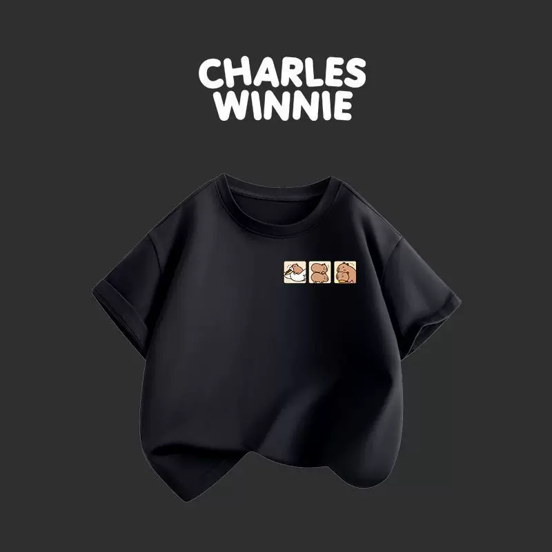 Cross-border ca three 9 upper right middle and large children pure cotton children's short-sleeved 2025 new summer boys and girls round neck children's clothing