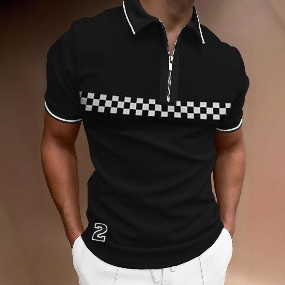 Deportes de verano para hombres, solapa suelta transpirable, cremallera de manga corta, chaqueta de polo, camisa POLO de todo fósforo, impresión 3D de moda