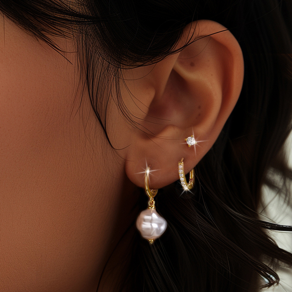 3 Pieces Set IG Style Simple Style Geometric Pearl Plating Inlay Sterling Silver Zircon Earrings display picture 8