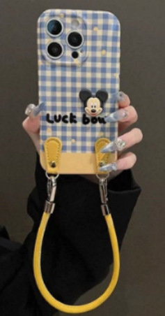 Cordón de cachorro bordado a cuadros azul simple para iPhone16 Apple 15ProMax funda para teléfono móvil 14 nuevo 13