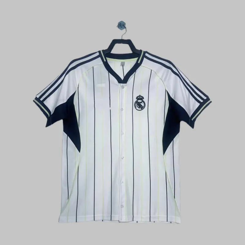 New 25/26 Real Madrid Jersey Spring and Summer Short-Sleeved American Loose Stripesd T-Shirt Tops Retro Cultural Shirt Shirt