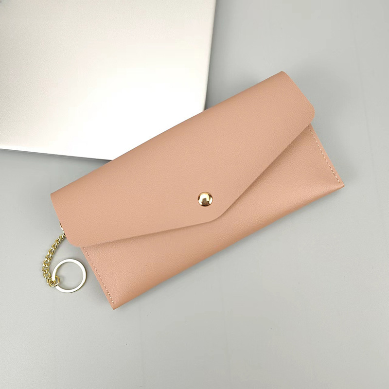 Ny bärbar lång plånbok för kvinnor Handplånbok för kvinnor Multi-Card Snaps Mode Mobiltelefonväska Enfärgad All-Match_voghion.com