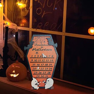 Cross-border Halloween Countdown Advent Calendar Fire Ghost Wooden Ornaments Home Desktop Decoration Atmosphere Gift