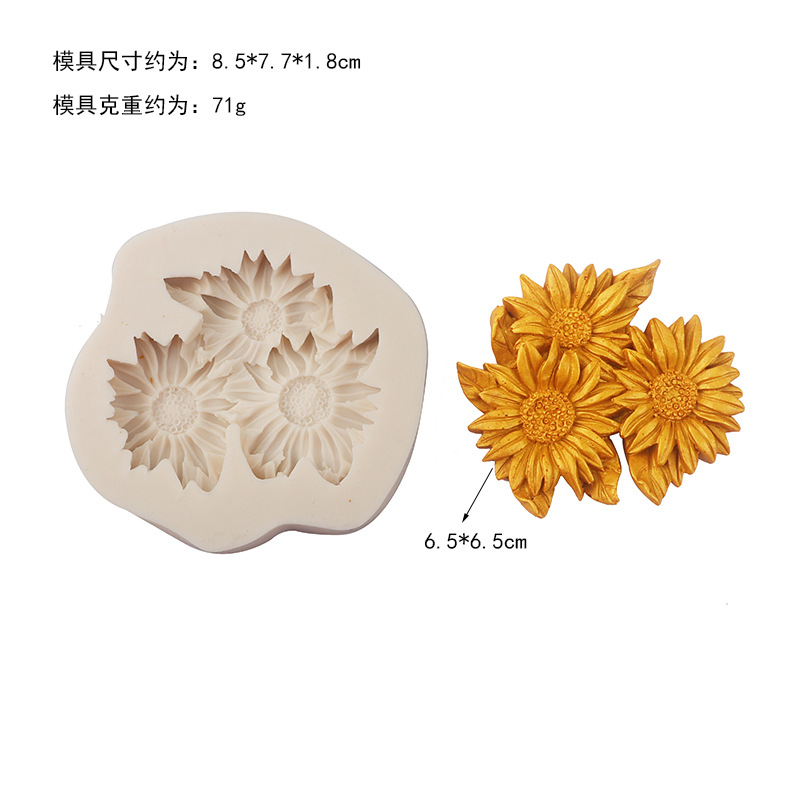 Creativo tridimensional Rosa peonía flor aromaterapia molde de yeso girasol loto chocolate fondant molde de la torta