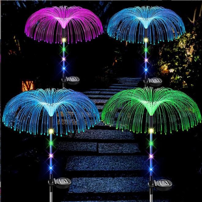 Lámpara de vacaciones de fibra óptica de doble capa solar al aire libre transfronteriza lámpara de vacaciones impermeable jardín paisaje patio medusas Lámpara decorativa