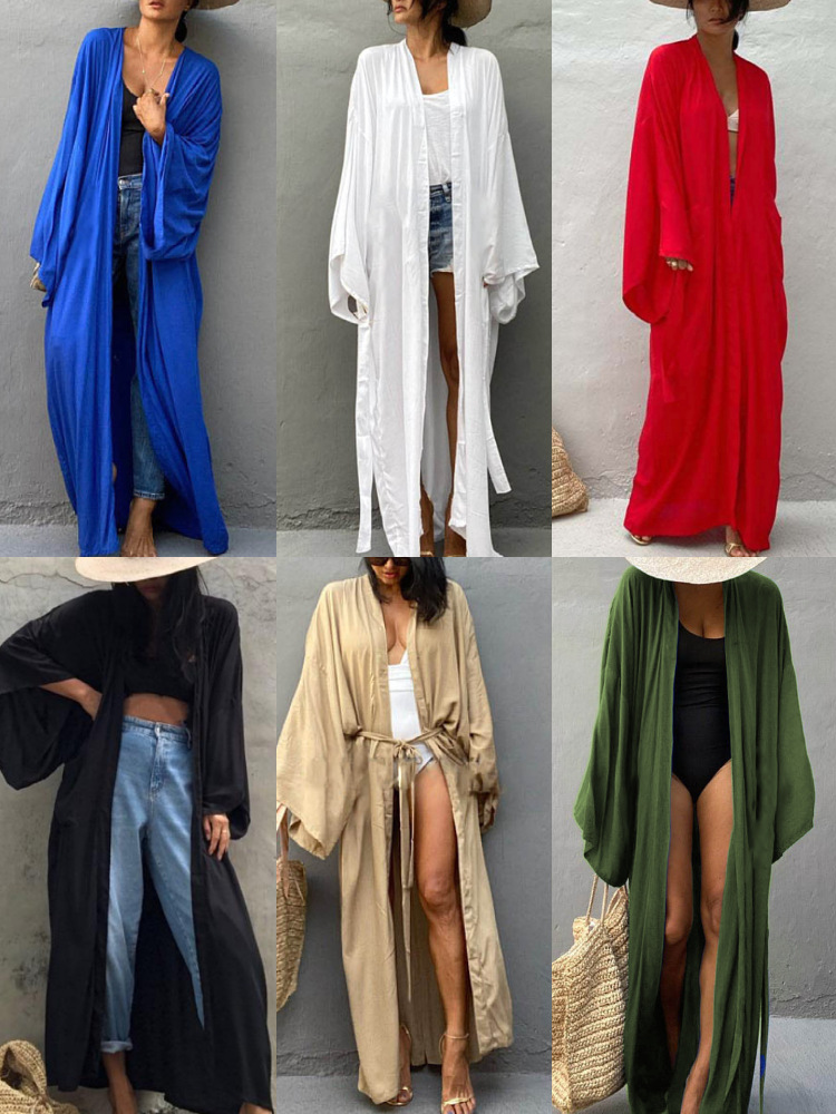 Cárdigan de rayón europeo y americano transfronterizo con blusa de playa Cárdigan sexy blusa de bikini de vacaciones de manga larga MK0001