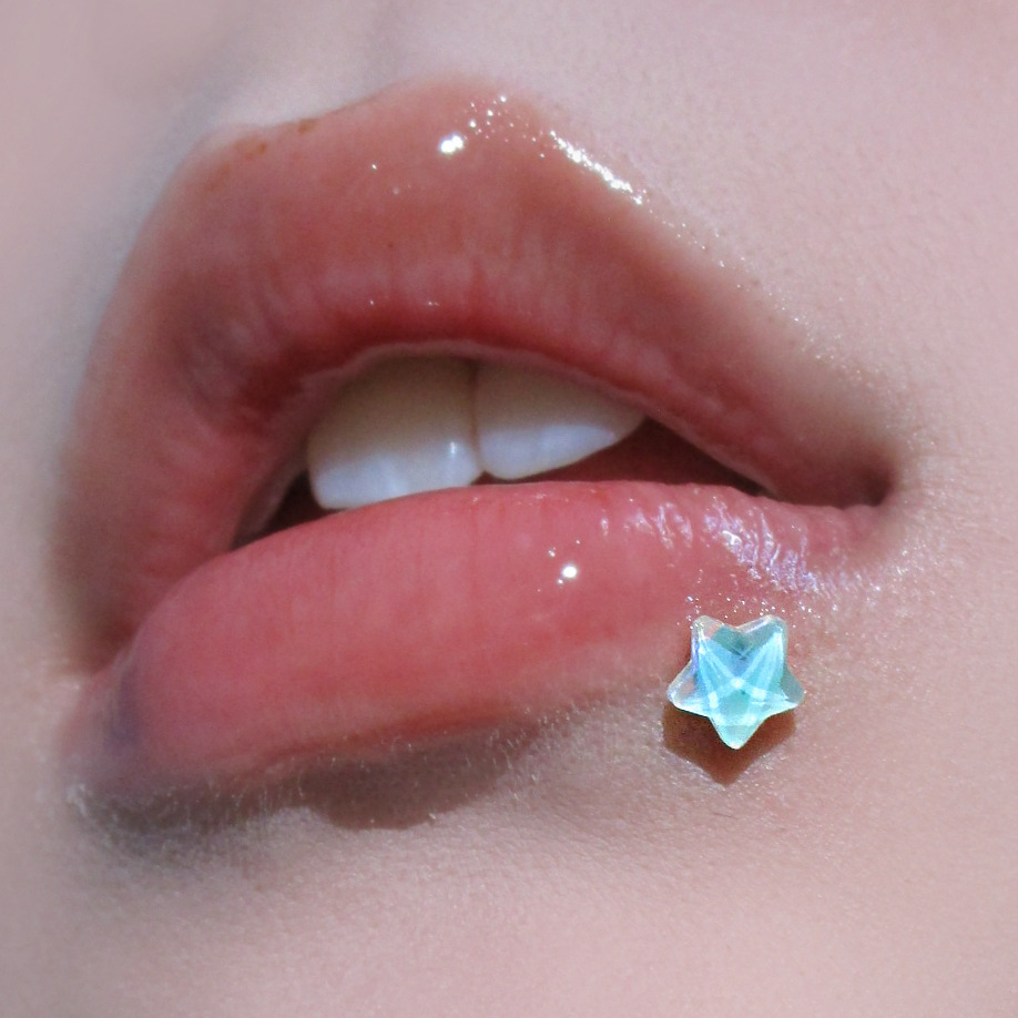 Labret stud lip piercing jewelry styling detail