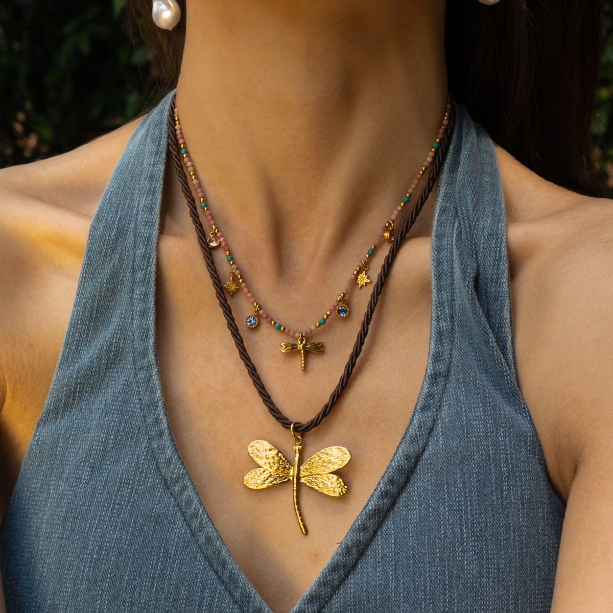 Collar de acero inoxidable TENA Europa y América lujo ligero nicho universal collar de colgante de oro galvanizado 18k mujeres viento image 1