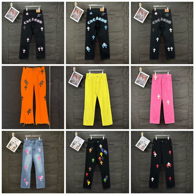 25Ss Spring New Ch Correct Version Crowe Cross Leather Washed Denim Pants for Men and Women Wholesale
