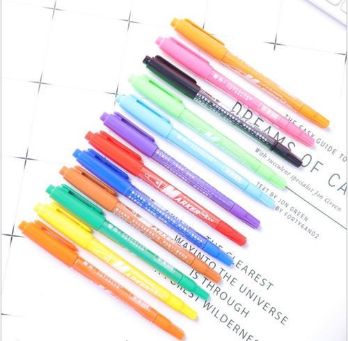 Factory Direct Sale LeTu 120 Red Blue Black Three-Color Double-Head Marker Pen Backing Pen Student Brush Needle Pen