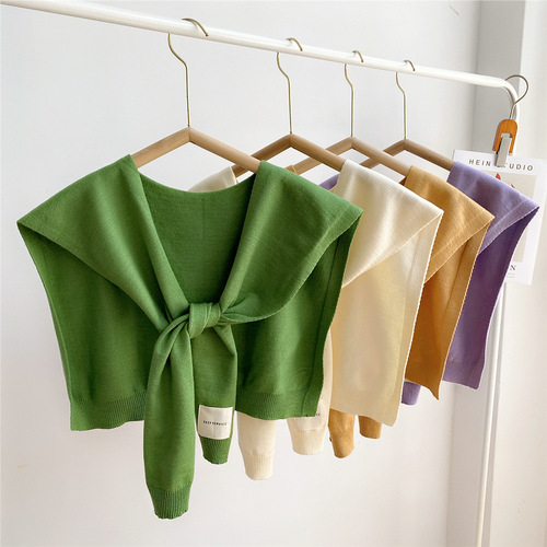 Solid color knitted striped outer shawl women's autumn and winter false collar decorative waistcoat air-conditioned room shoulder fashion scarf