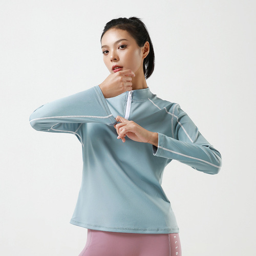 Autumn and winter women's sports yoga clothing jacket slim half zipper quick-drying fitness clothing slim outdoor running top team uniform
